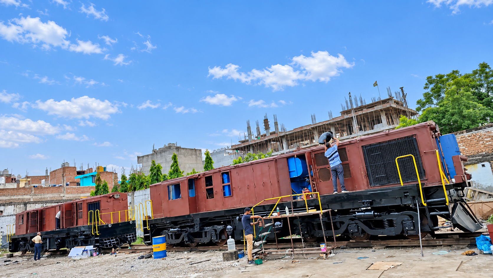 Diesel locomotives in a workshop yard